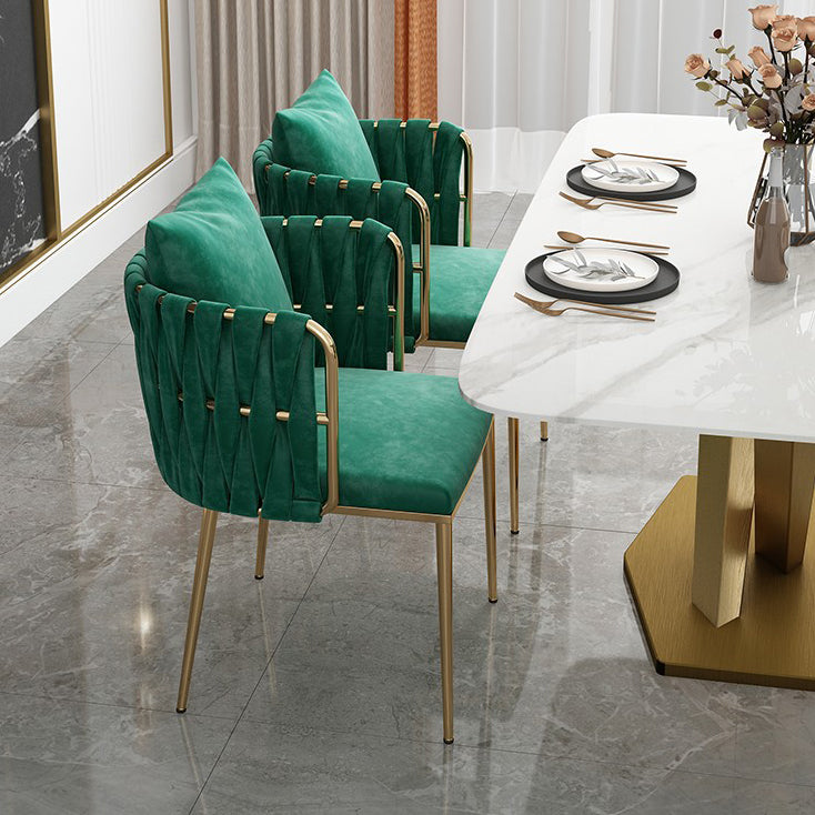 El comedor contemporáneo del metal preside las sillas de cena sin brazos del terciopelo para el uso en el hogar
