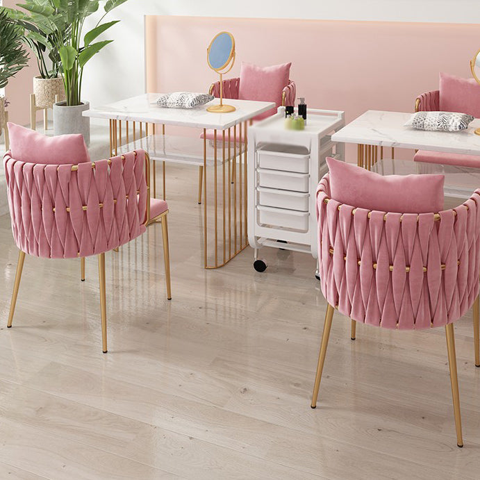 La salle à manger contemporaine en métal préside des chaises de salle à manger sans bras en velours pour un usage domestique