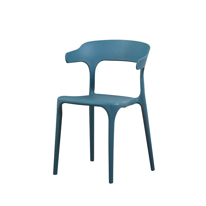 Silla de plástico moderna para interiores y exteriores, silla lateral de comedor apilable con respaldo abierto para el hogar con brazo