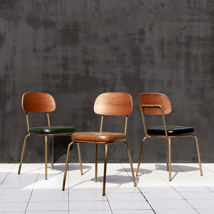 Industriële stijl PU lederen eetkamerstoelen Open rug Dineerarm zijstoelen voor thuis