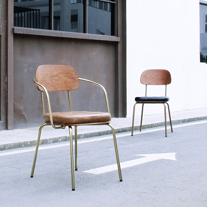 Industriële stijl PU lederen eetkamerstoelen Open rug Dineerarm zijstoelen voor thuis