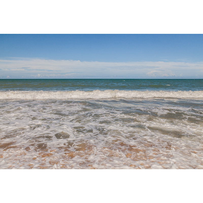 Blue Beach Landscape Wall Mural Mildew Resistant Wallpaper for Dining Room