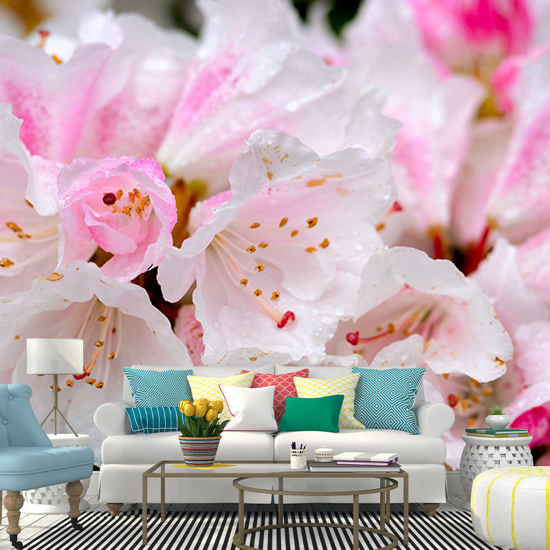 Bright Rhododendron Mural Stain Resistant Wall Art for Living Room Sitting Room