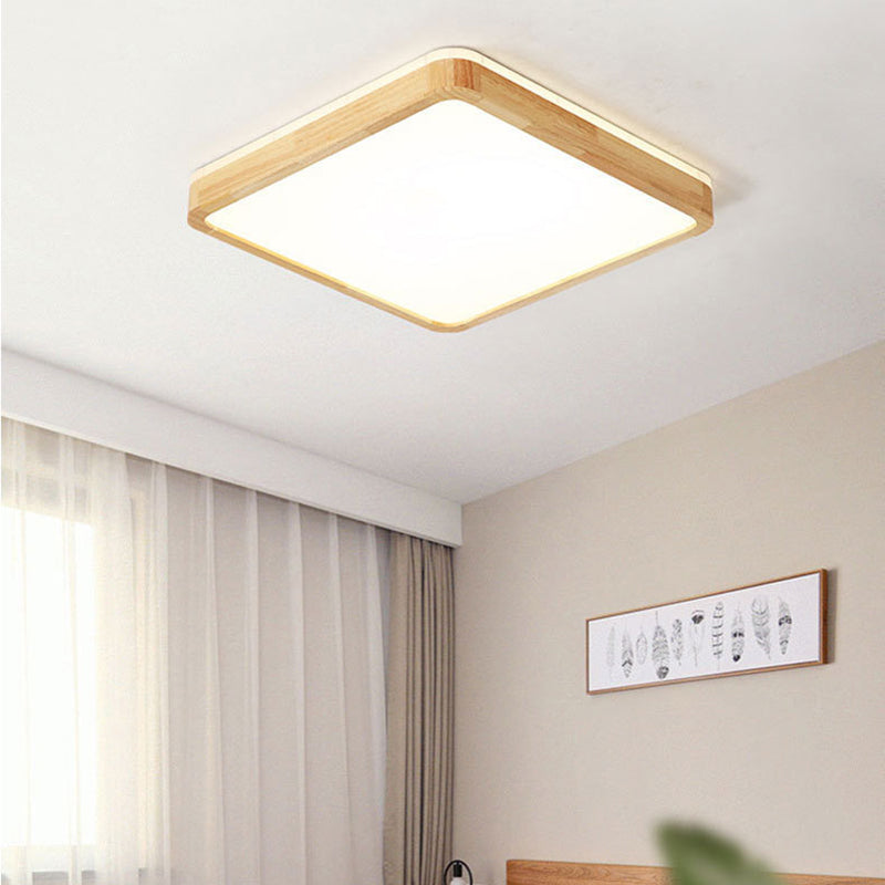 Modern Geometry Shape Ceiling Lamp Wood 2 Lights Flush Mount for Bedroom Living Room