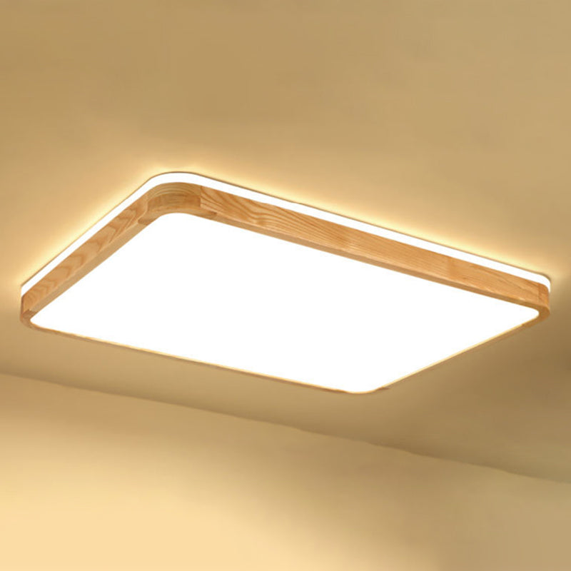 Modern Geometry Shape Ceiling Lamp Wood 2 Lights Flush Mount for Bedroom Living Room