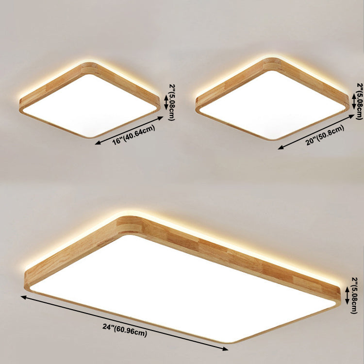 Modern Geometry Shape Ceiling Lamp Wood 2 Lights Flush Mount for Bedroom Living Room