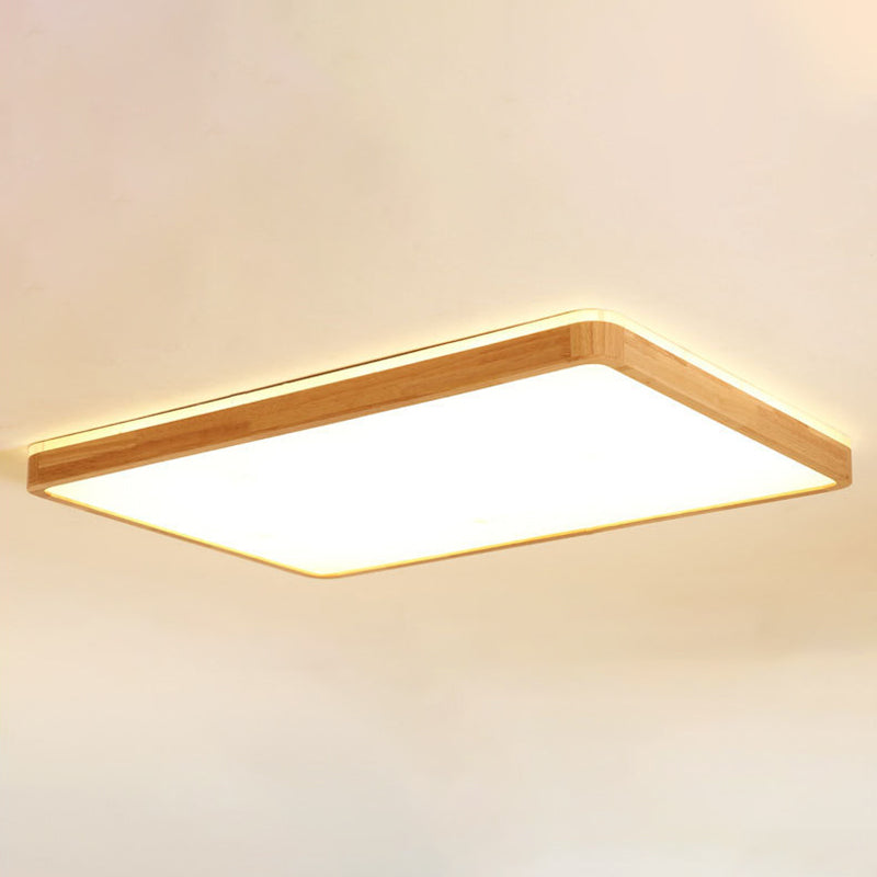 Modern Geometry Shape Ceiling Lamp Wood 2 Lights Flush Mount for Bedroom Living Room