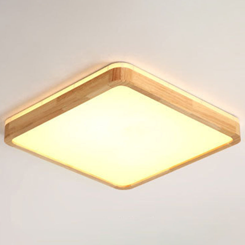 Modern Geometry Shape Ceiling Lamp Wood 2 Lights Flush Mount for Bedroom Living Room