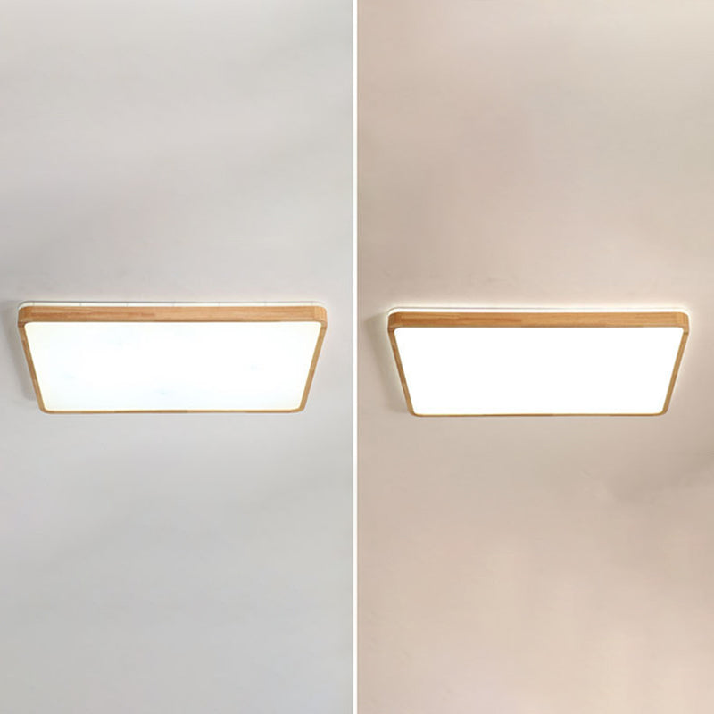 Modern Geometry Shape Ceiling Lamp Wood 2 Lights Flush Mount for Bedroom Living Room
