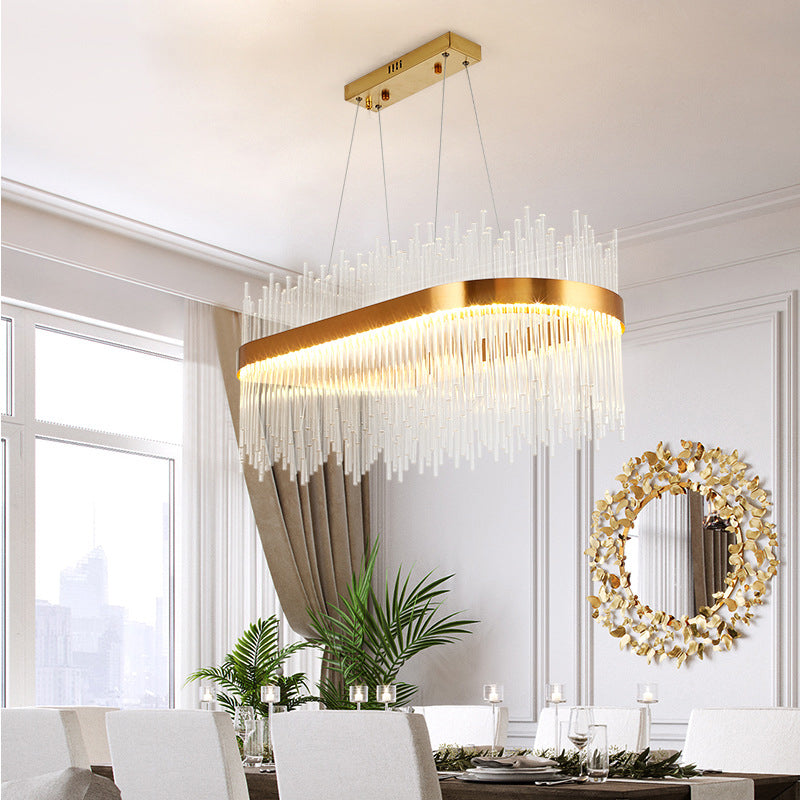 Contemporary Geometric Island Lighting Crystal Rod 1 Light Chandelier Lighting Fixtures