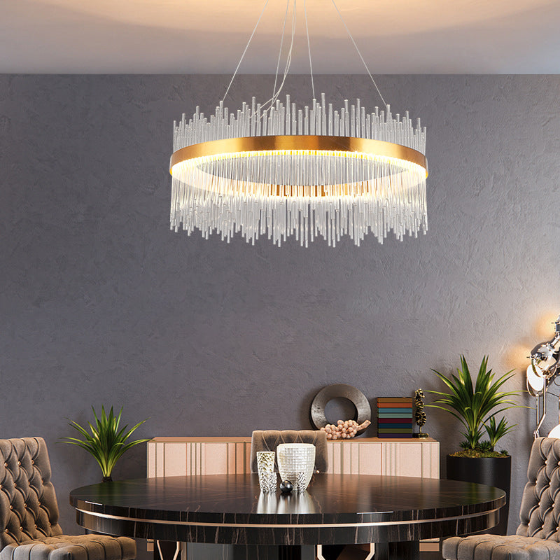 Contemporary Geometric Island Lighting Crystal Rod 1 Light Chandelier Lighting Fixtures