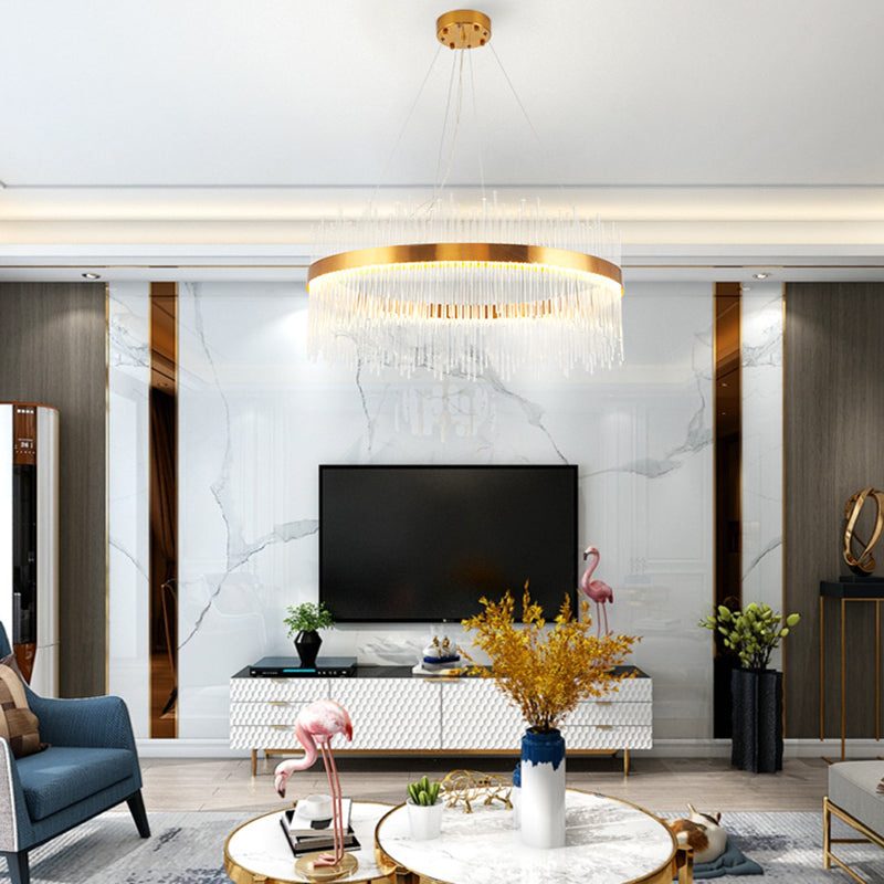 Contemporary Geometric Island Lighting Crystal Rod 1 Light Chandelier Lighting Fixtures