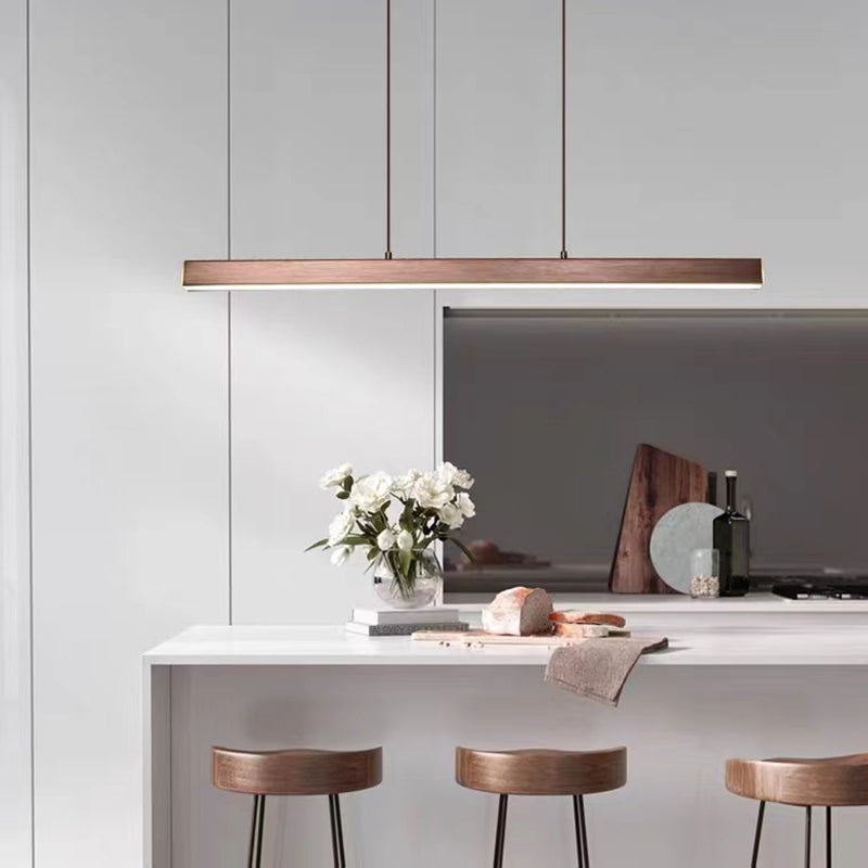1-Light Acrylic Island Hanging Light, Minimalist Indoor Linear Pendant Light in Brown