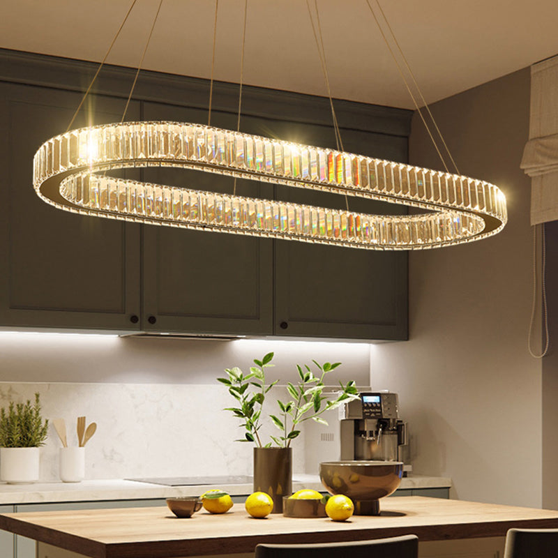 Minimalist Crystal Hanging Lamp, Luxury Linear Shade Hanging Light in Gold for Dinner Table