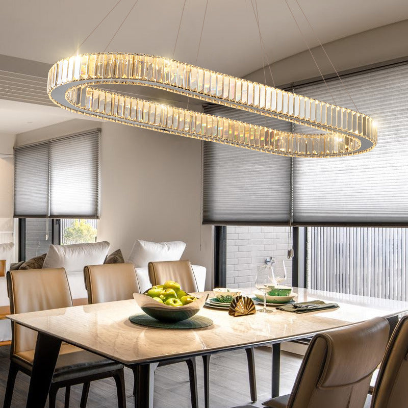 Minimalist Crystal Hanging Lamp, Luxury Linear Shade Hanging Light in Gold for Dinner Table