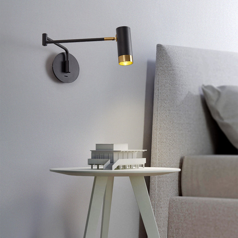 Metal Swing Arm Wall Lighting in Modern Style Half Cylinder Shade Sconce Lamp