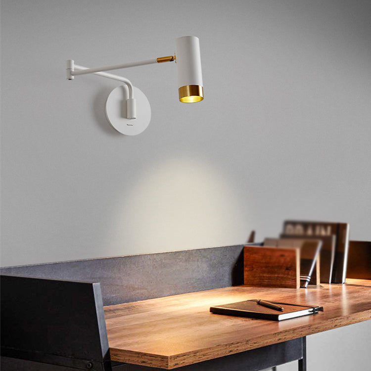 Metal Swing Arm Wall Lighting in Modern Style Half Cylinder Shade Sconce Lamp