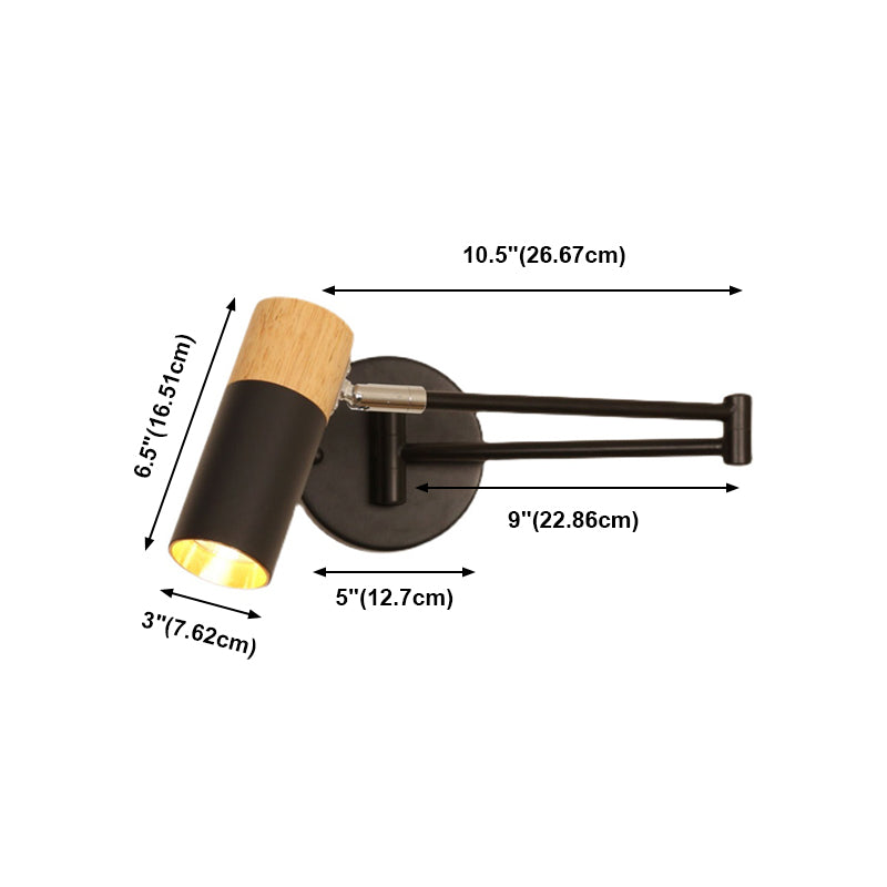 Wooden Cylindrical Wall Light in Modern Creative Style Lacquered Iron Extendable Wall Lamp