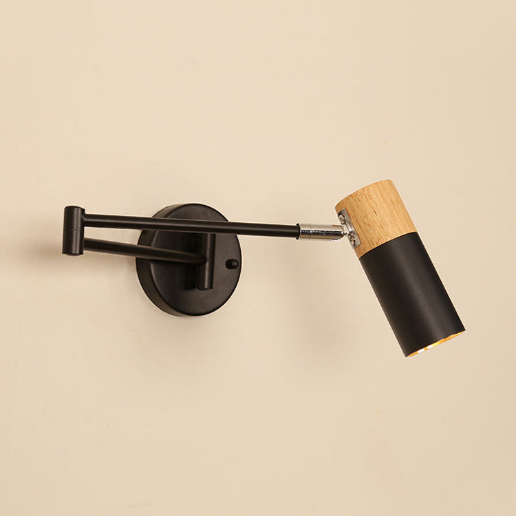 Wooden Cylindrical Wall Light in Modern Creative Style Lacquered Iron Extendable Wall Lamp