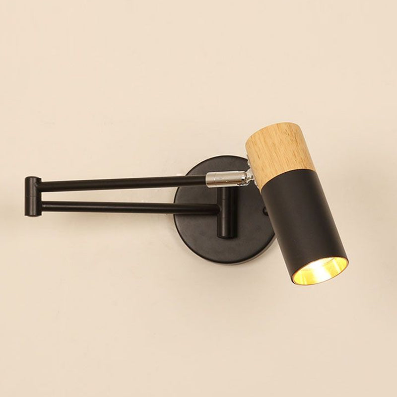 Wooden Cylindrical Wall Light in Modern Creative Style Lacquered Iron Extendable Wall Lamp
