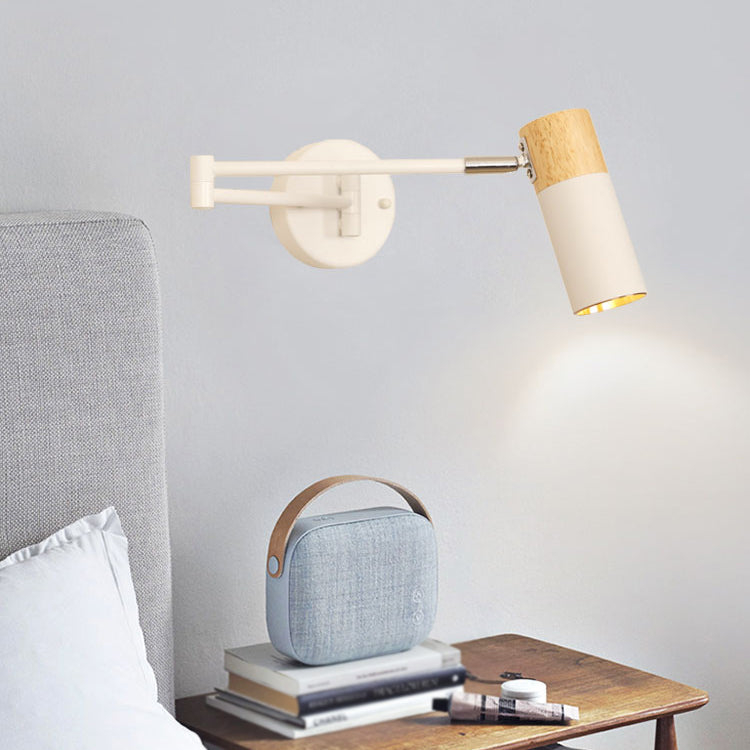 Wooden Cylindrical Wall Light in Modern Creative Style Lacquered Iron Extendable Wall Lamp