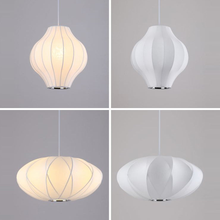 Modern Style Geometric Hanging Lights 1-Light Fabric Pendant Lamp in White