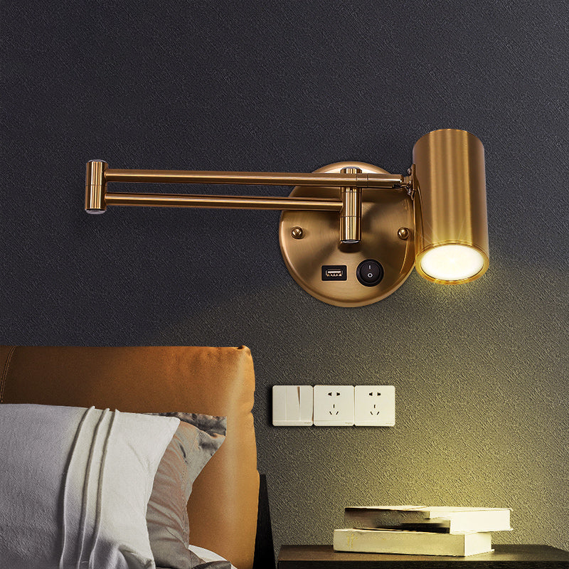 Metal Swing Arm Wall Lighting Modern Style 1-Light Sconce Lamp with Aluminum Shade