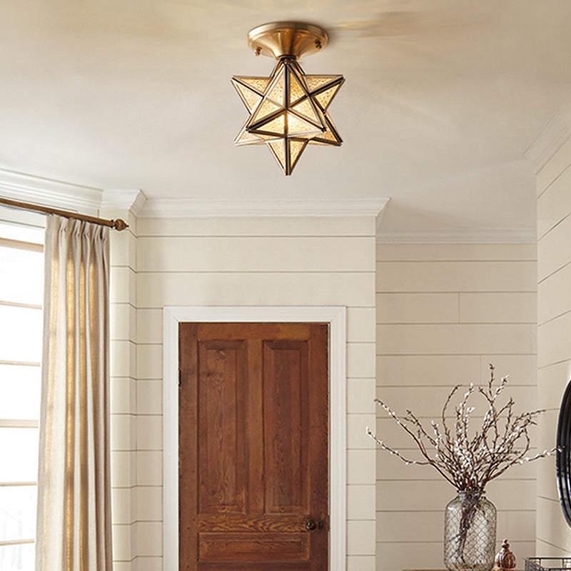 1 Light Semi-Flush Ceiling Light Traditional Glass Ceiling Mount Lamp for Bedroom