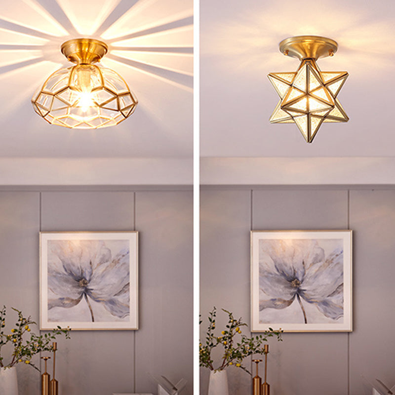 1 Light Semi-Flush Ceiling Light Traditional Glass Ceiling Mount Lamp for Bedroom