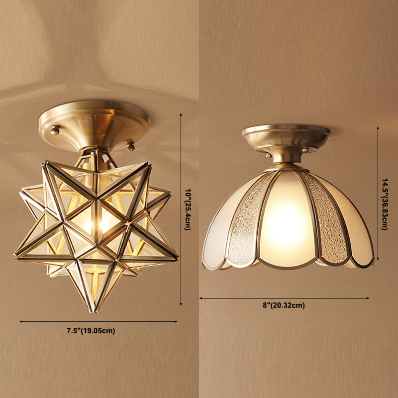 1 Light Semi-Flush Ceiling Light Traditional Glass Ceiling Mount Lamp for Bedroom