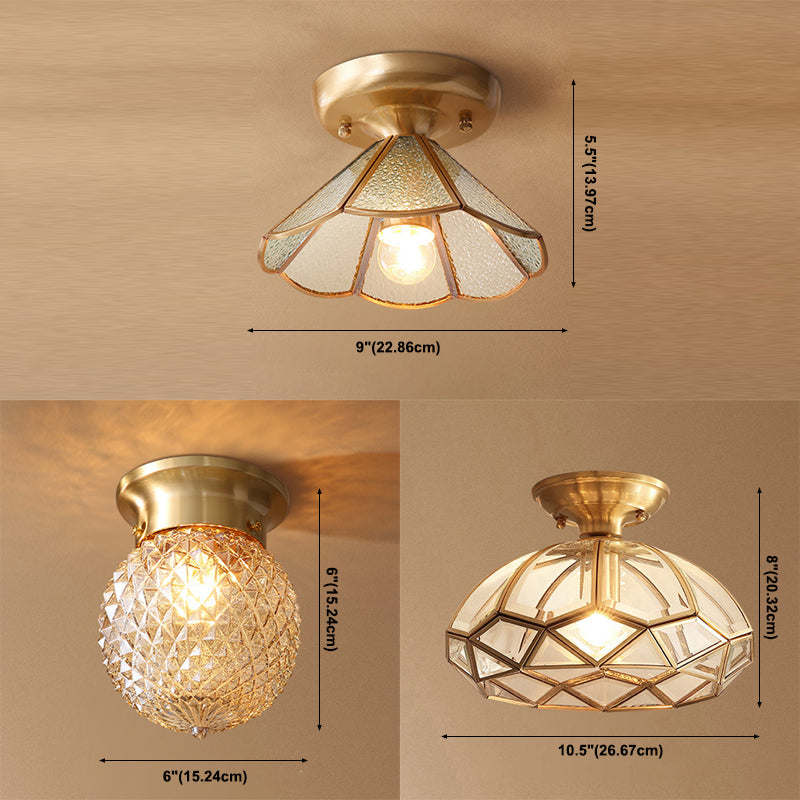 1 Light Semi-Flush Ceiling Light Traditional Glass Ceiling Mount Lamp for Bedroom