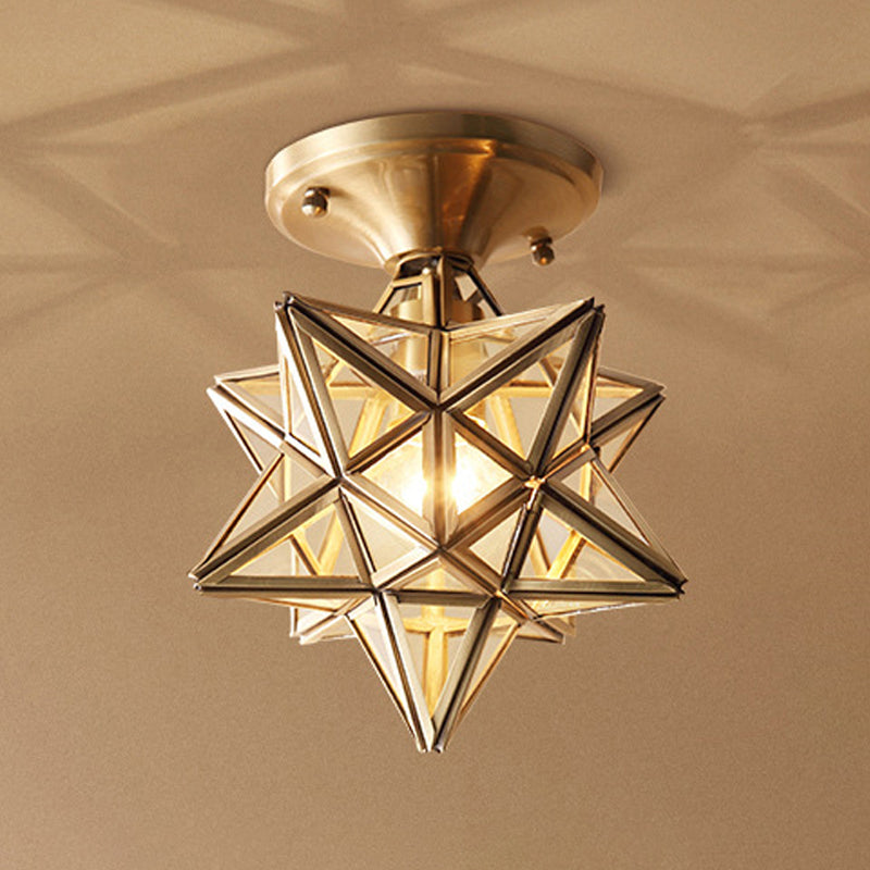 1 Light Semi-Flush Ceiling Light Traditional Glass Ceiling Mount Lamp for Bedroom