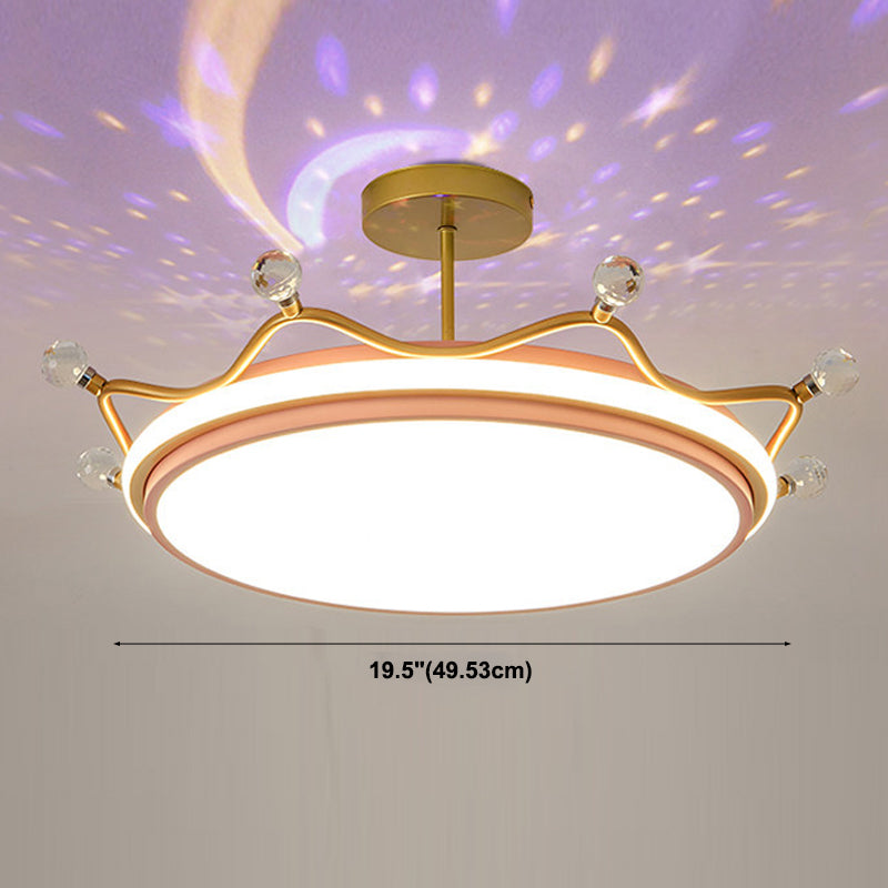 Crown Semi-Flush Ceiling Light with RGB Sky Projection Design Cartoon Flush Mount Light Fixture