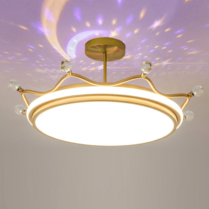 Crown Semi-Flush Ceiling Light with RGB Sky Projection Design Cartoon Flush Mount Light Fixture