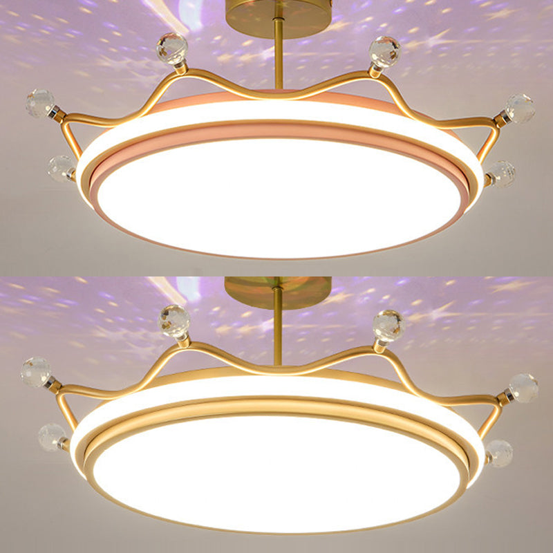 Crown Semi-Flush Ceiling Light with RGB Sky Projection Design Cartoon Flush Mount Light Fixture