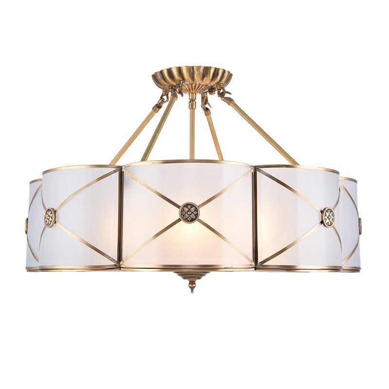 Scalloped Semi-Flush Ceiling Light Traditional Glass Ceiling Mount Chandelier for Bedroom