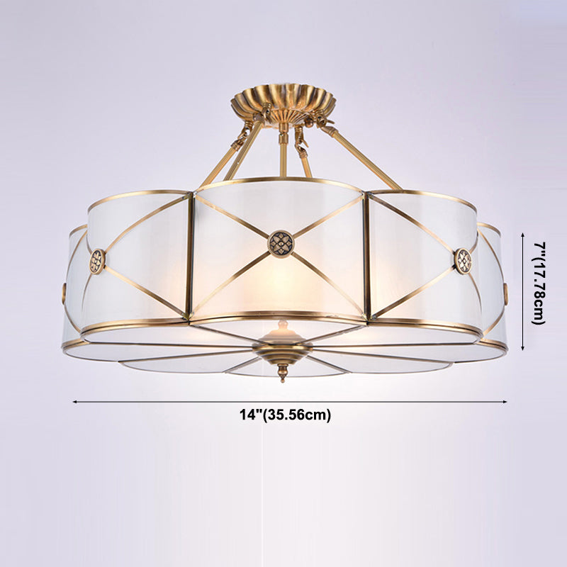 Scalloped Semi-Flush Ceiling Light Traditional Glass Ceiling Mount Chandelier for Bedroom