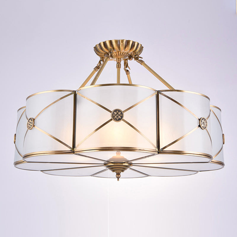 Scalloped Semi-Flush Ceiling Light Traditional Glass Ceiling Mount Chandelier for Bedroom