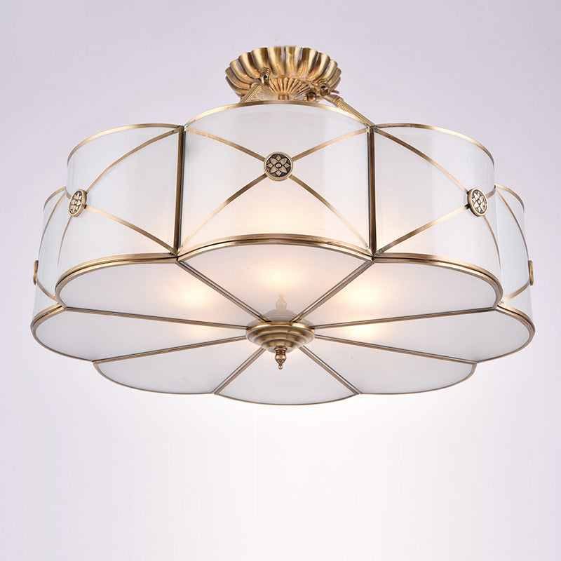 Scalloped Semi-Flush Ceiling Light Traditional Glass Ceiling Mount Chandelier for Bedroom