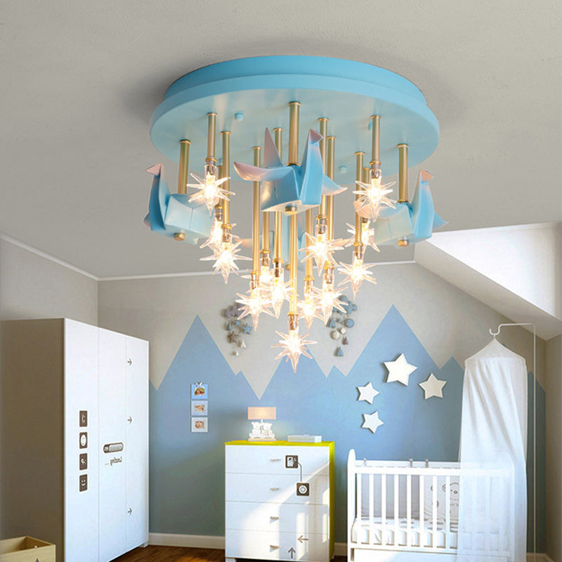 Multi Lights Cartoon Ceiling Light Clear Star Shade Contemporary Flush Mount Light