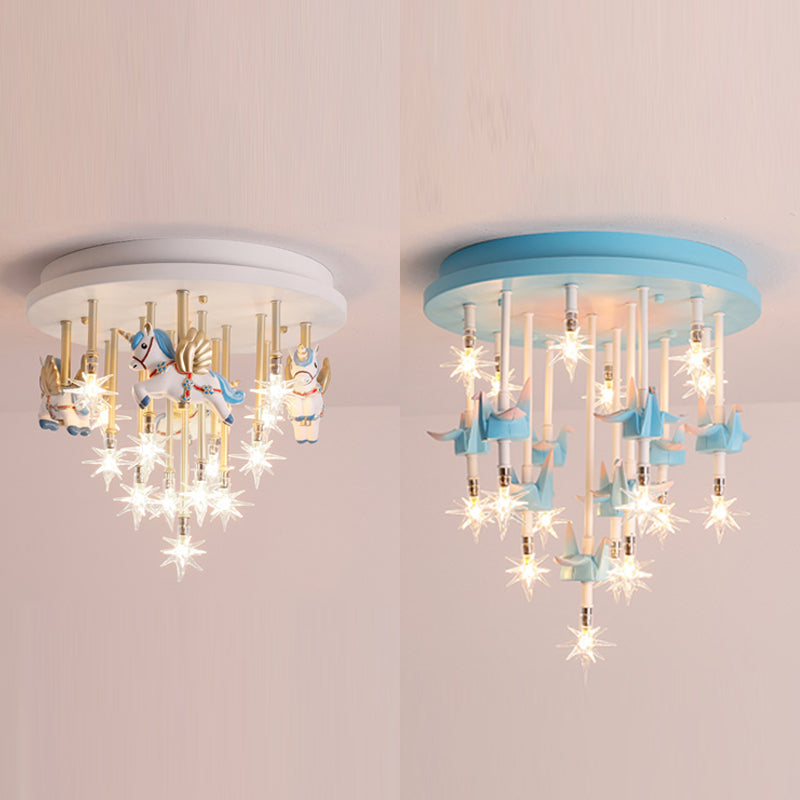 Multi Lights Cartoon Ceiling Light Clear Star Shade Contemporary Flush Mount Light