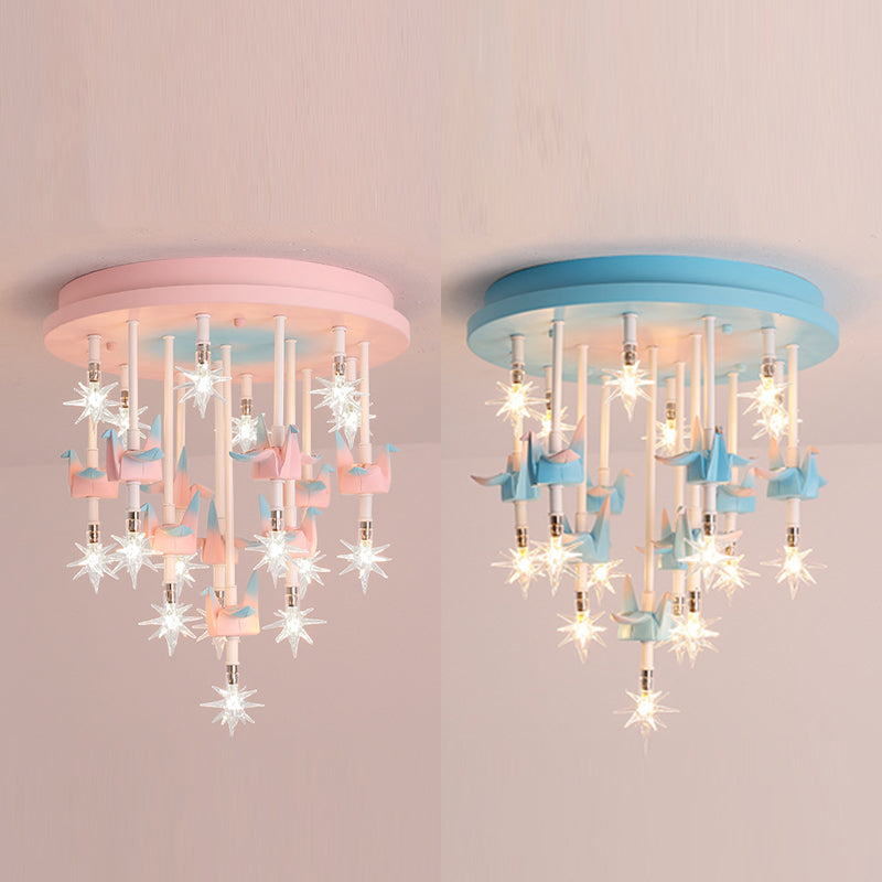 Multi Lights Cartoon Ceiling Light Clear Star Shade Contemporary Flush Mount Light