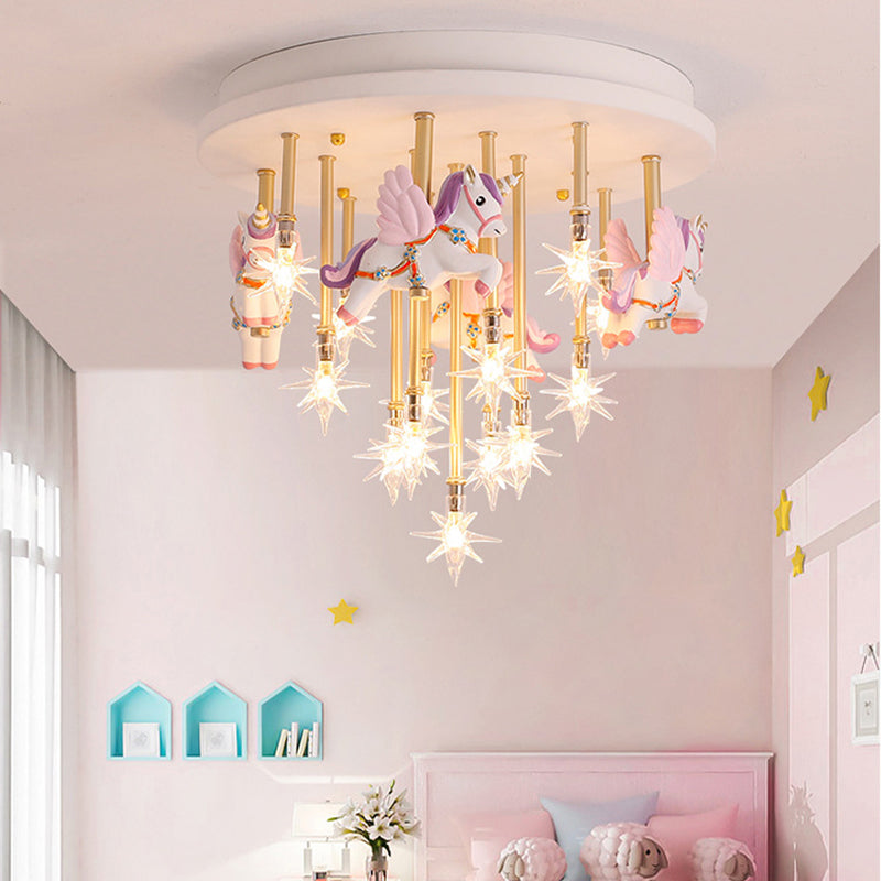 Multi Lights Cartoon Ceiling Light Clear Star Shade Contemporary Flush Mount Light