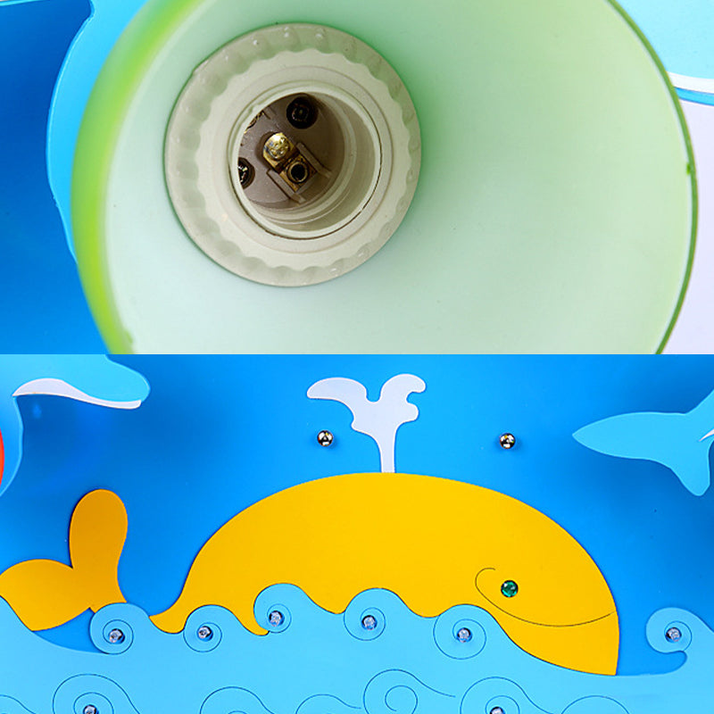 Nautical Dolphin Flushmount Light Amusement Park Wood 4 Lights Ceiling Lamp in Blue