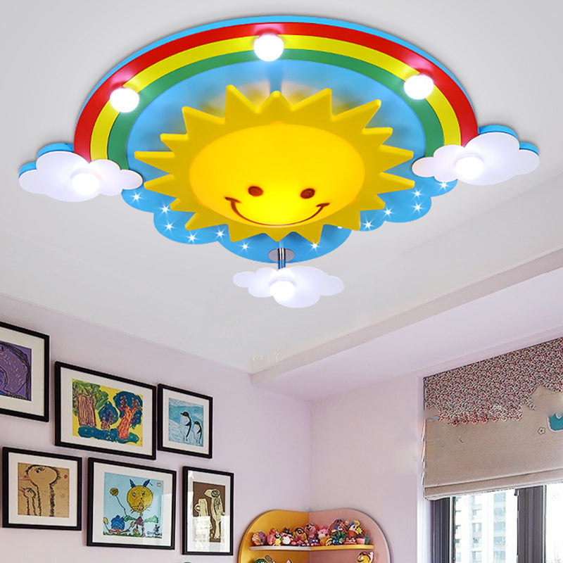 Multicolored Sun Flush Mount Light Acrylic 7 Lights Lighting Fixture for Nursing Room