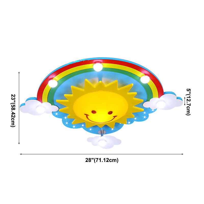 Multicolored Sun Flush Mount Light Acrylic 7 Lights Lighting Fixture for Nursing Room