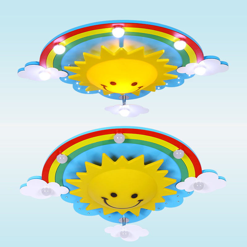 Multicolored Sun Flush Mount Light Acrylic 7 Lights Lighting Fixture for Nursing Room