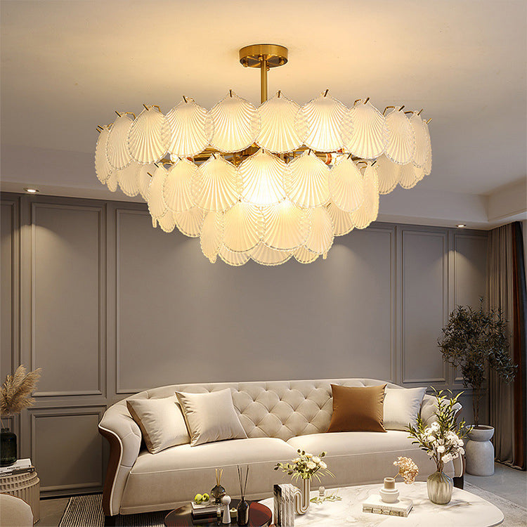 Shell Chandelier Light Fixture Vintage Glass Pendant Lighting for Restaurant