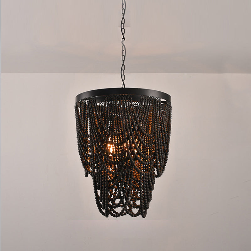 Lustre en bois rétro lustre de style country français de style perle en bois lumière pour le salon