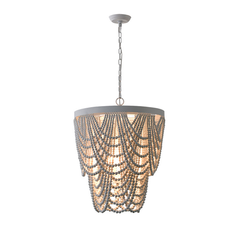 Lustre en bois rétro lustre de style country français de style perle en bois lumière pour le salon